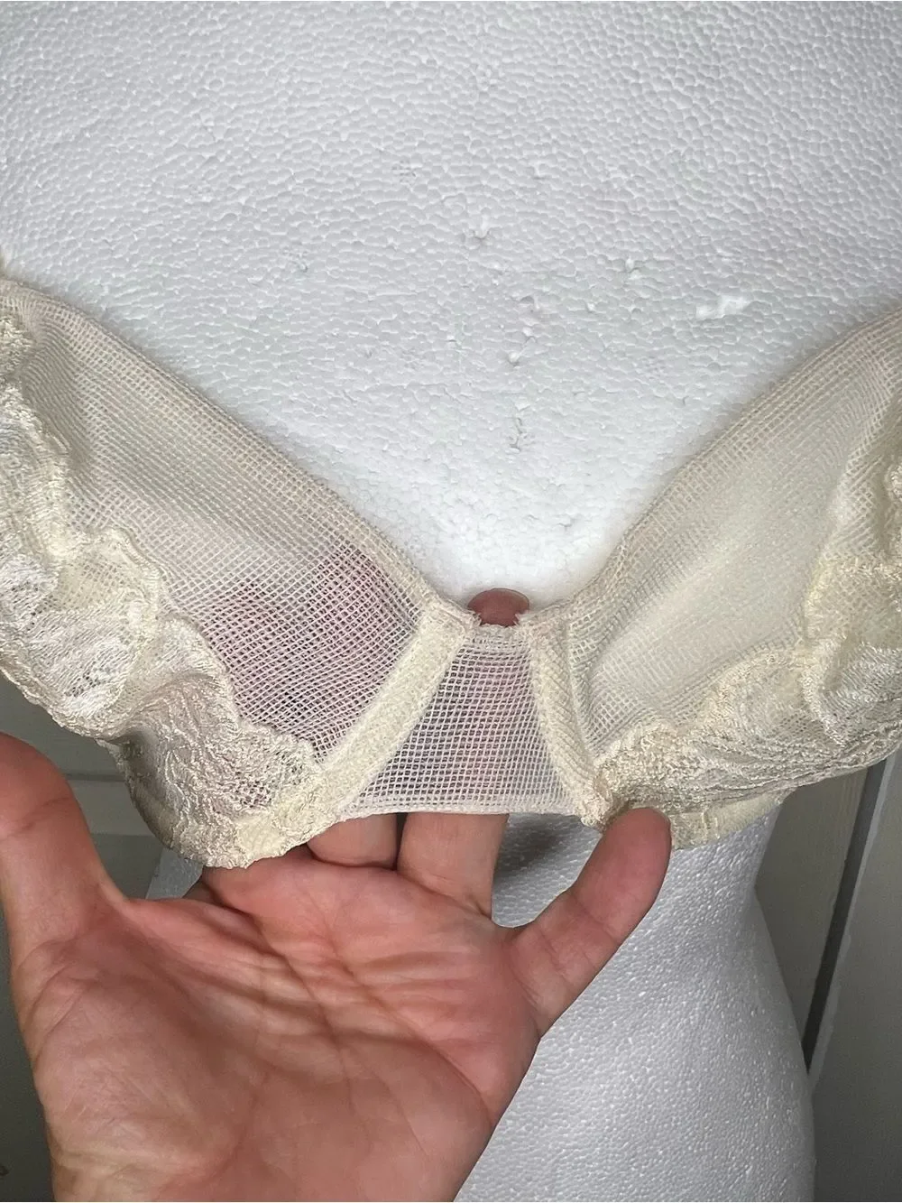 New Huit Cream Lace Mesh Underwire Coquette Bra Sz 36B